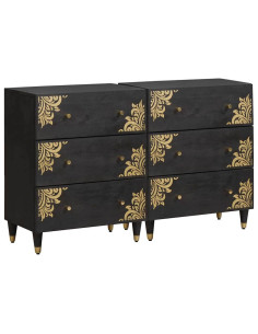 Credenza 2 pcs Nero 60 x 33 x 75 cm Legno di mango massello