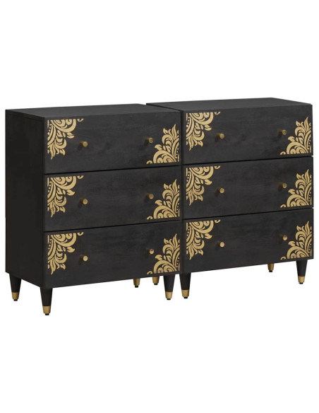 Credenza 2 pcs Nero 60 x 33 x 75 cm Legno di mango massello