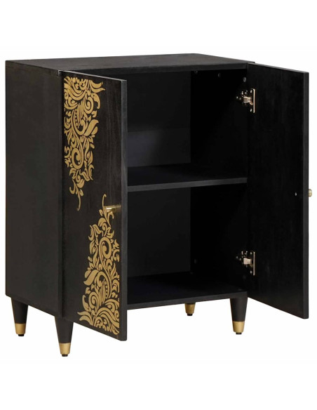 Credenza Nero 60 x 33 x 75 cm Legno di mango massello