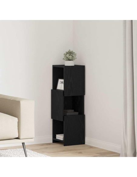 Mobile angolare Rovere Nero 25,5x25x80cm Legno multistrato