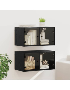 Armadi da Parete 2 pcs Rovere Nero 68 x 37 x 35 cm
