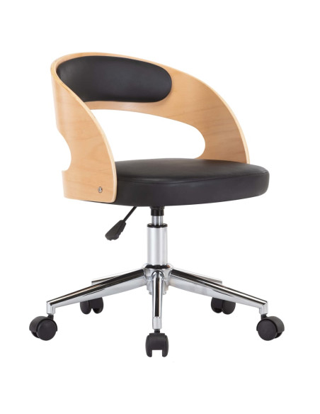 Sedia da Ufficio Girevole Nera in Legno Piegato e Similpelle