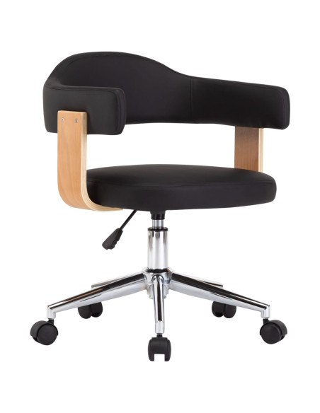 Sedia da Ufficio Girevole Nera in Legno Piegato e Similpelle