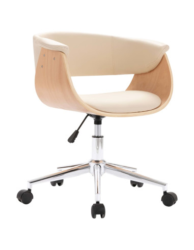 Sedia da Ufficio Girevole Crema in Legno Piegato e Similpelle