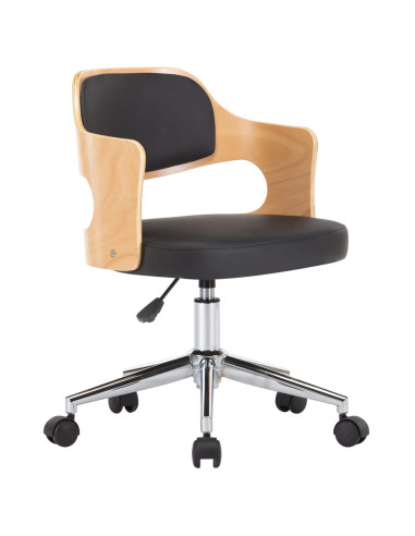 Sedia da Ufficio Girevole Nera in Legno Piegato e Similpelle