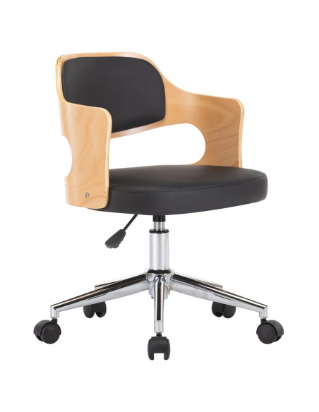 Sedia da Ufficio Girevole Nera in Legno Piegato e Similpelle