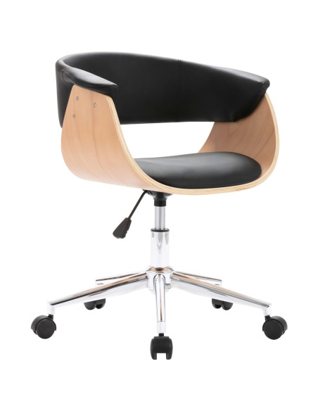 Sedia da Ufficio Girevole Nera in Legno Piegato e Similpelle