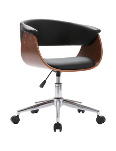 Sedia da Ufficio Girevole Nera in Legno Piegato e Similpelle