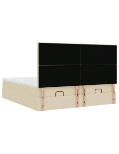 Struttura Letto Pouf con Materassi Crema 160x200 cm in Tessuto