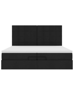 Struttura Letto Pouf con Materassi Nero 200x200 cm in Tessuto