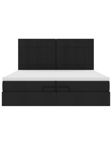 Struttura Letto Pouf con Materassi Nero 200x200 cm in Tessuto