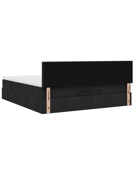 Struttura Letto Pouf con Materassi Nero 200x200 cm in Tessuto