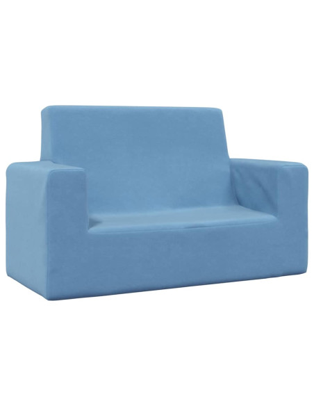 Divano per Bambini a 2 Posti Blu in Morbido Peluche