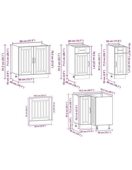 Set Mobili da Cucina 11 pz Kalmar Rovere Sonoma in Truciolato