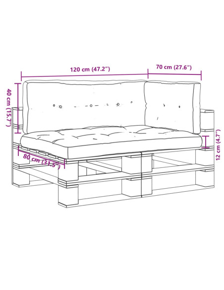 Cuscini per Pallet 3 pz Crema in Tessuto