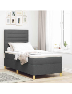 Letto a molle con materasso Grigio scuro 100 x 200 cm Tessuto