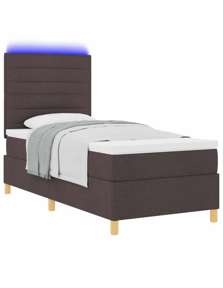 Letto a Sorgente LED Marrone Scuro 100 x 200 cm Tessuto