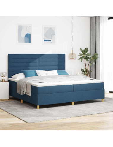 Letto a Sorgente LED con materasso Blu 200 x 200 cm Tessuto