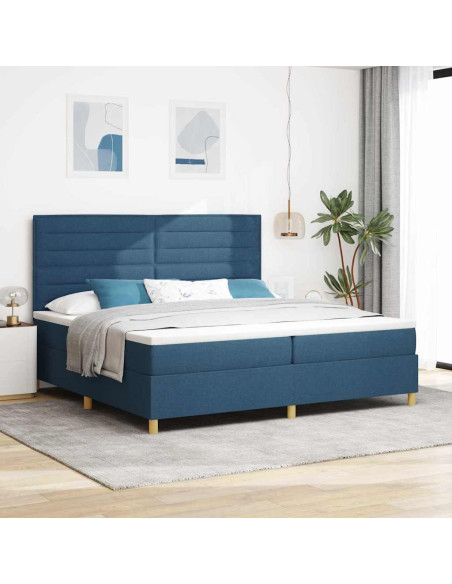 Letto a Sorgente LED con materasso Blu 200 x 200 cm Tessuto