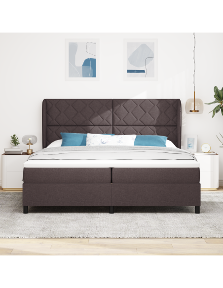 Letto a molle con materasso Marrone scuro 200 x 200 cm Tessuto