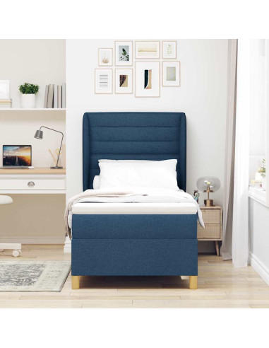 Letto con molle e materasso Grigio Scuro 90x190 cm Tessuto Blu