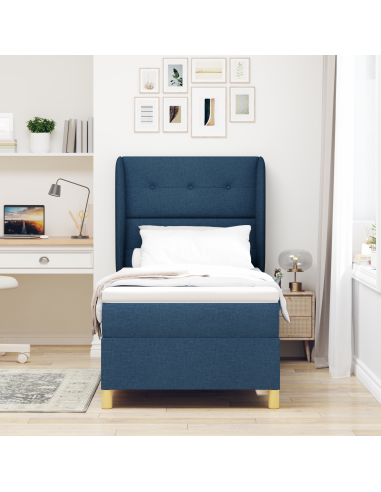 Letto con molle e materasso Grigio Scuro 90x190 cm Tessuto Blu