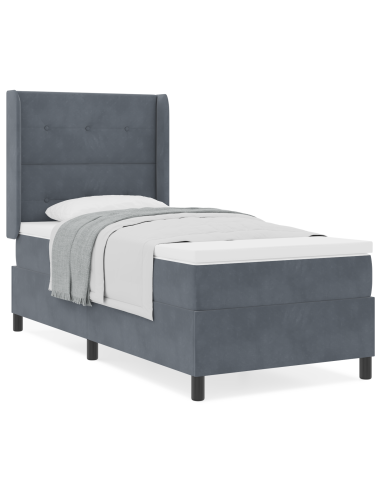 Letto a molle con materasso Grigio scuro 90 x 190 cm Velluto