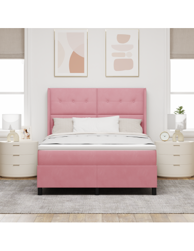 Letto a molle con materasso Rosa 140 x 190 cm Velluto