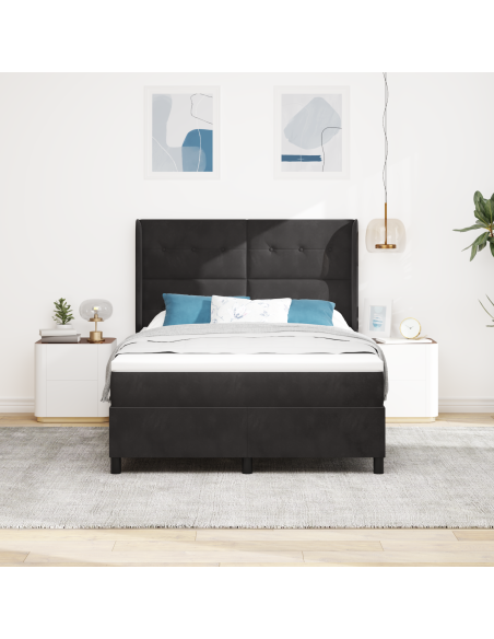Letto a molle con materasso Nero 140 x 200 cm Velluto