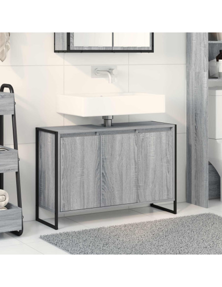 Mobile da Bagno Grigio Sonoma 90 x 30 x 60 cm Legno multistrato