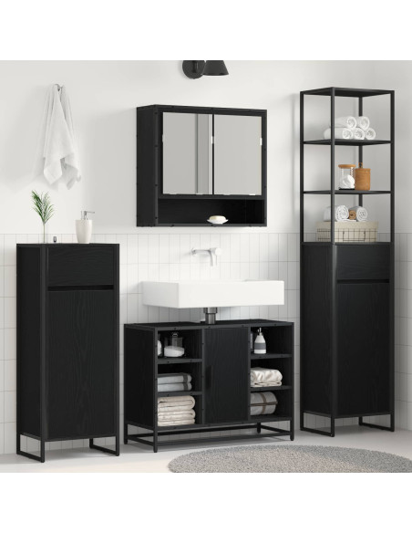 Mobile da Bagno Rovere Nero 40 x 30 x 180 cm Legno multistrato