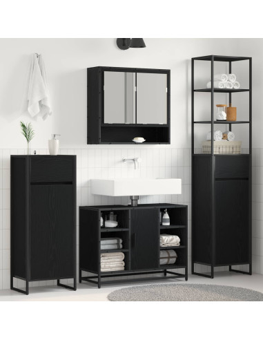 Mobile da Bagno Rovere Nero 40 x 30 x 100 cm Legno multistrato