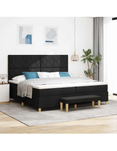 Letto a molle con materasso Nero 200 x 200 cm Tessuto