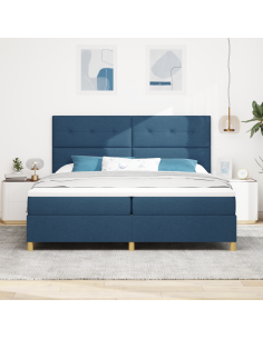 Letto a Sorgente LED con materasso Blu 200 x 200 cm Tessuto