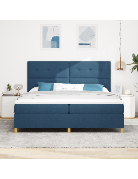 Letto a Sorgente LED con materasso Blu 200 x 200 cm Tessuto