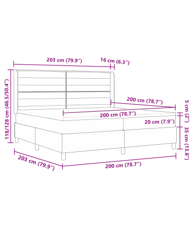 Letto a molle con materasso Nero 200 x 200 cm Tessuto