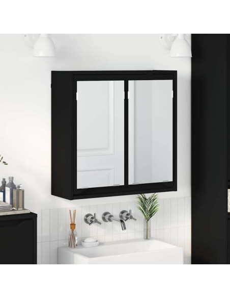 Mobiletto per specchio da bagno con porta Nero 60 x 20 x 60 cm