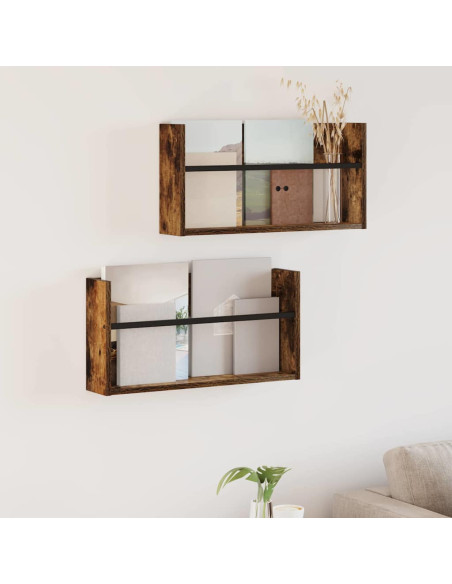 Scaffale per riviste 2 pcs Rovere fumé 60 x 12 x 30 cm