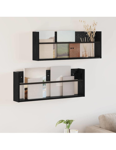 Scaffale per riviste 2 pcs Rovere Nero 80 x 12 x 30 cm