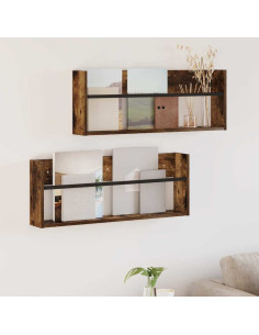 Scaffale per riviste 2 pcs Rovere fumé 80 x 12 x 30 cm