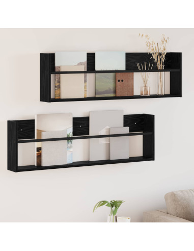 Scaffale per riviste 2 pcs Rovere Nero 100 x 12 x 30 cm