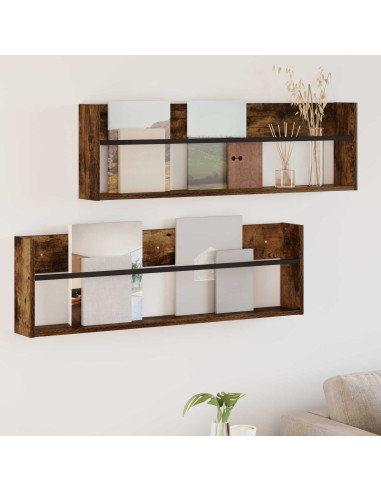 Scaffale per riviste 2 pcs Rovere fumé 100 x 12 x 30 cm