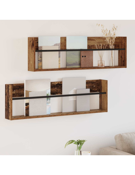 Scaffale per riviste 2 pcs Legno vecchio 100 x 12 x 30 cm