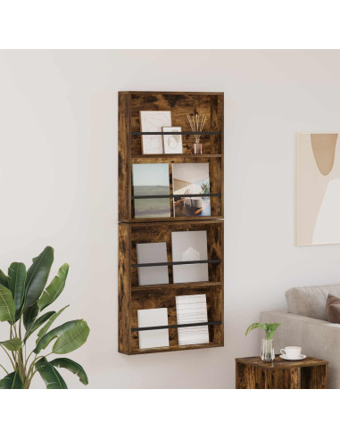 Scaffale per riviste 2 pcs Rovere fumé 60 x 12 x 70 cm