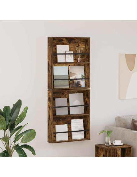 Scaffale per riviste 2 pcs Rovere fumé 60 x 12 x 70 cm