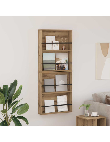 Scaffale per riviste 2 pcs Rovere artigianale 60 x 12 x 70 cm