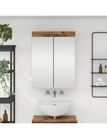 Mobiletto per specchio da bagno con porta TULUM Legno vecchio