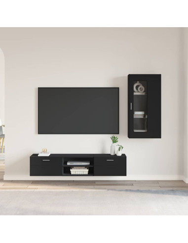 Set mobile TV con cassetto con porta Nero Legno multistrato