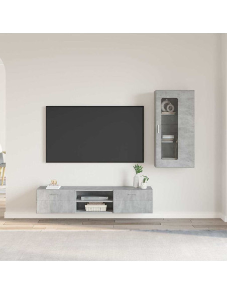 Set mobile TV con cassetto Grigio cemento Legno multistrato