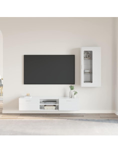 Set mobile TV con cassetto Bianco Lucido Legno multistrato